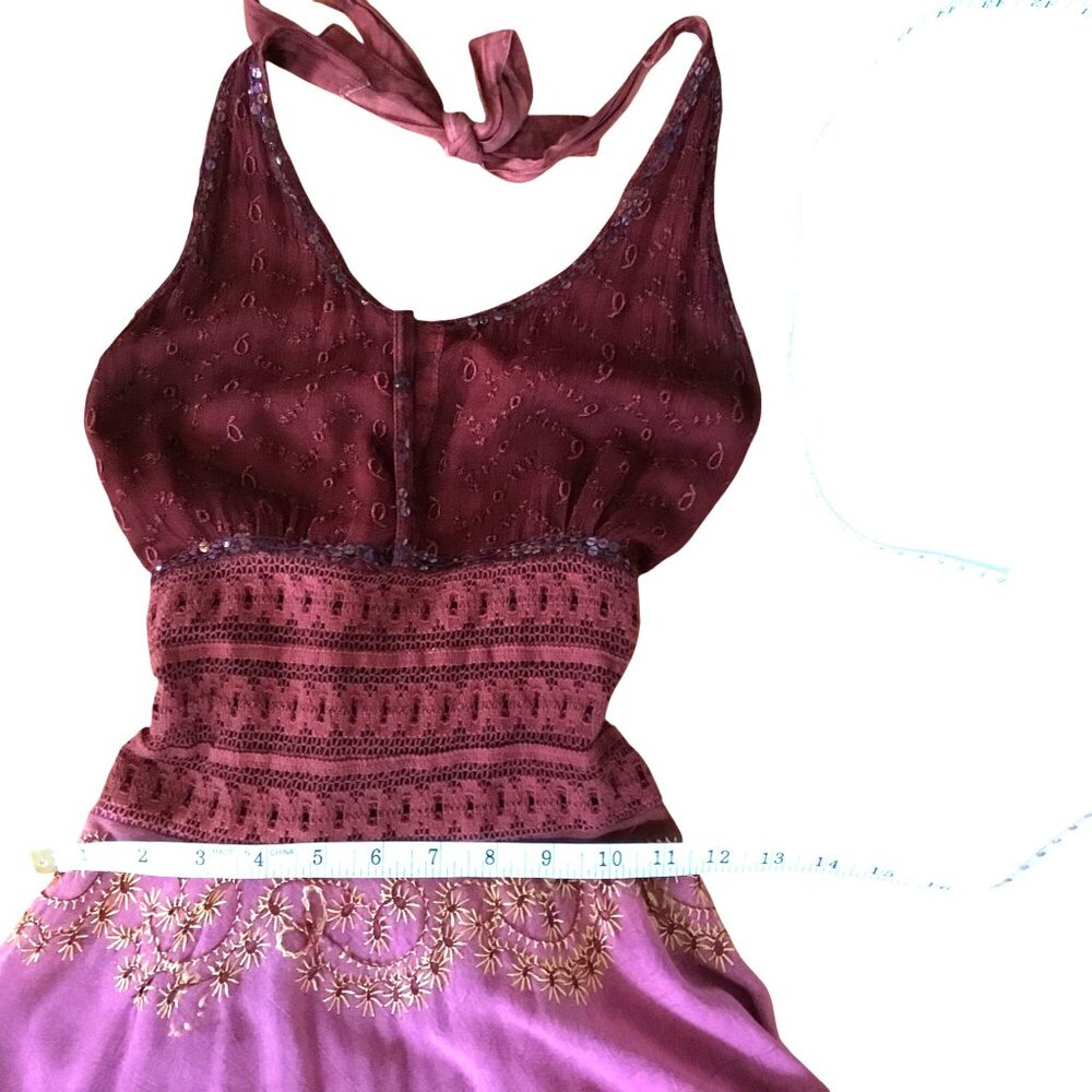 Boho Patchwork Women Halter Dress Sequin Embroidery Asymmetrical Cottagecore S - Picture 8 of 9